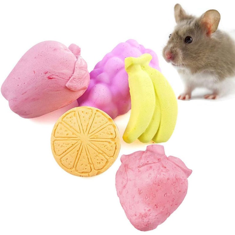 Hamiledyi 5 Pcs Chinchilla Lava Blocks Fruit Shaped Rabbit Chew Toys Bunny Lava Teeth Grinding Square Stone Small Animal Mineral Calcium Stone for Hamsters Rabbit Chinchillas Squirrel Mouse Rat Parrot - Image 1